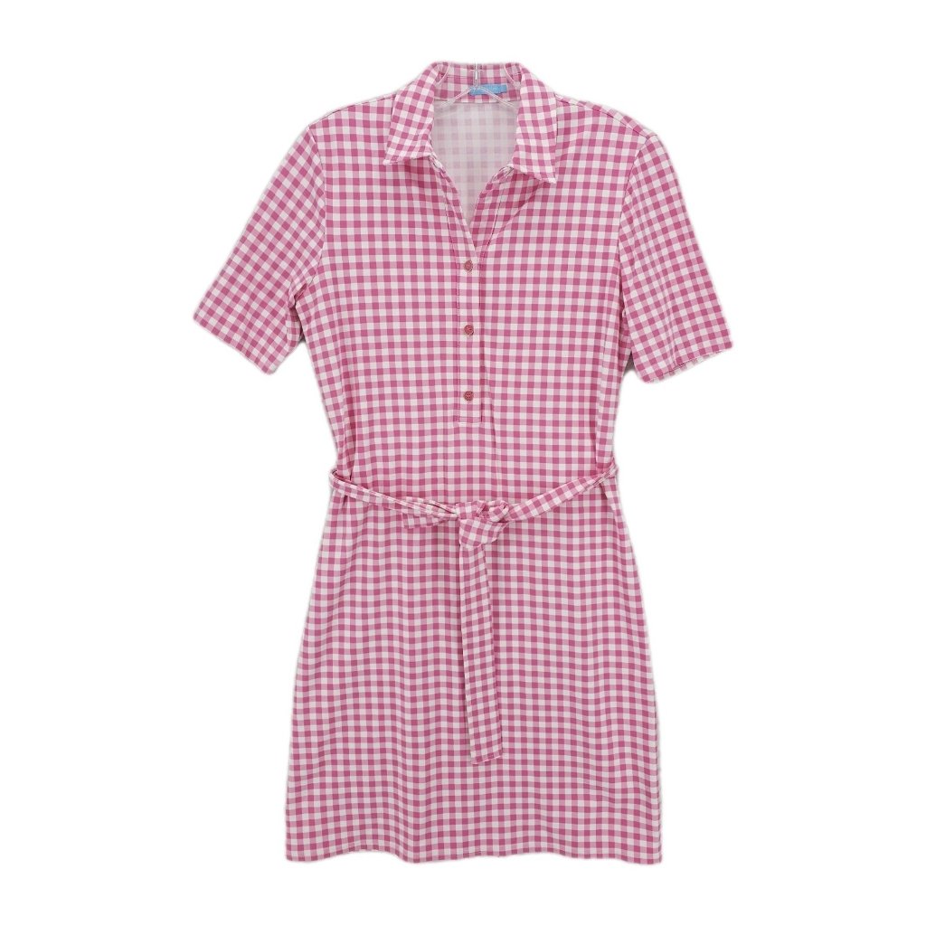J. Mclaughlin Pink Gingham Check Shirt Dress Popover Catalina Cloth Size Small